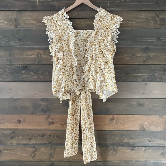 Blue Tassel Reversible Tieback Blouse w/ Crocheted Fringe - Picture 5 of 7